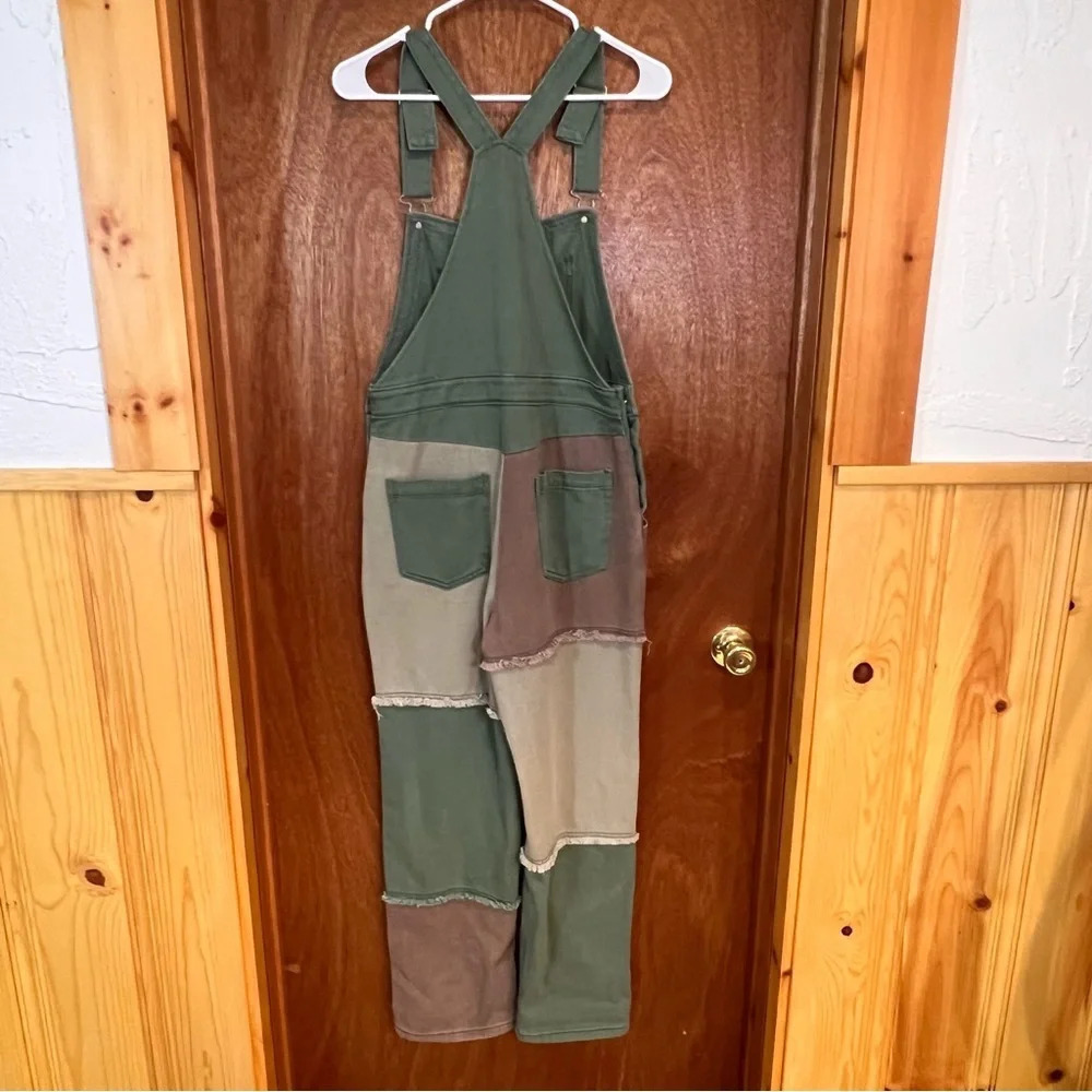 Blue Blush Olive No Time Wasted Patchwork Overalls Sz-S - Picture 6 of 12